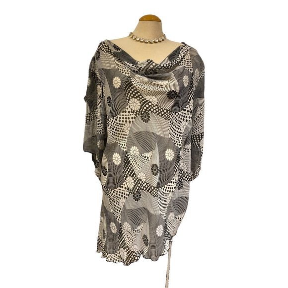 WHIRLAWAY Blouse Size 3X Sheer Flowy Flowers Stripes Dots Statement Curvy - Picture 3 of 12